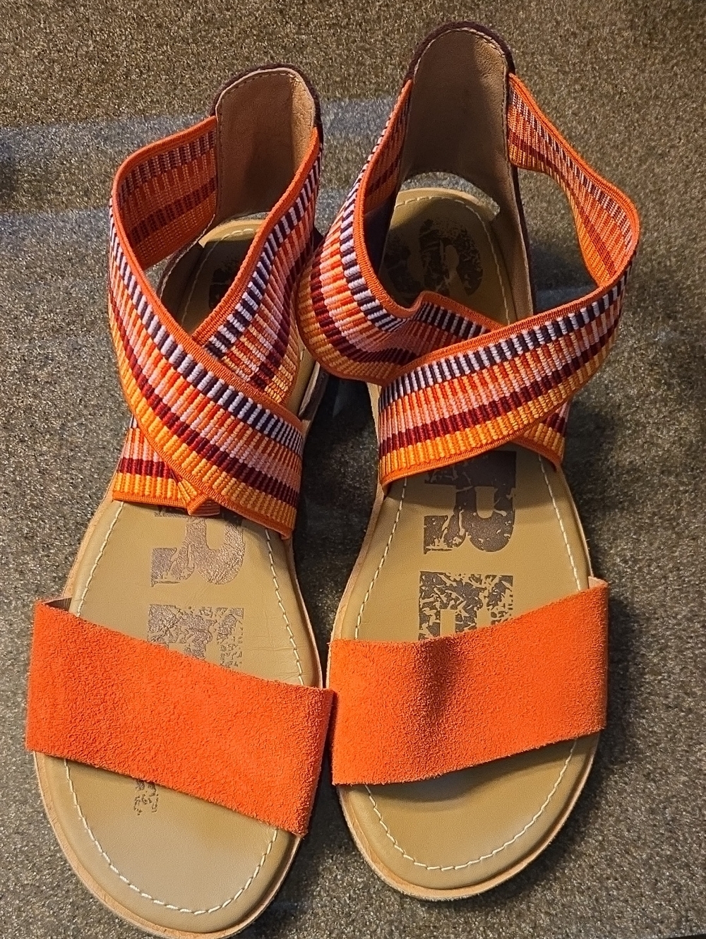 Sorel Orange Suede Sandals with Multicolor Straps
